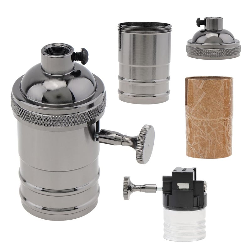 RTNLIT Black Lamp Socket, Vintage Edison E26/E27 Bulb Light Socket with On/Off Knob Switch - Image 3